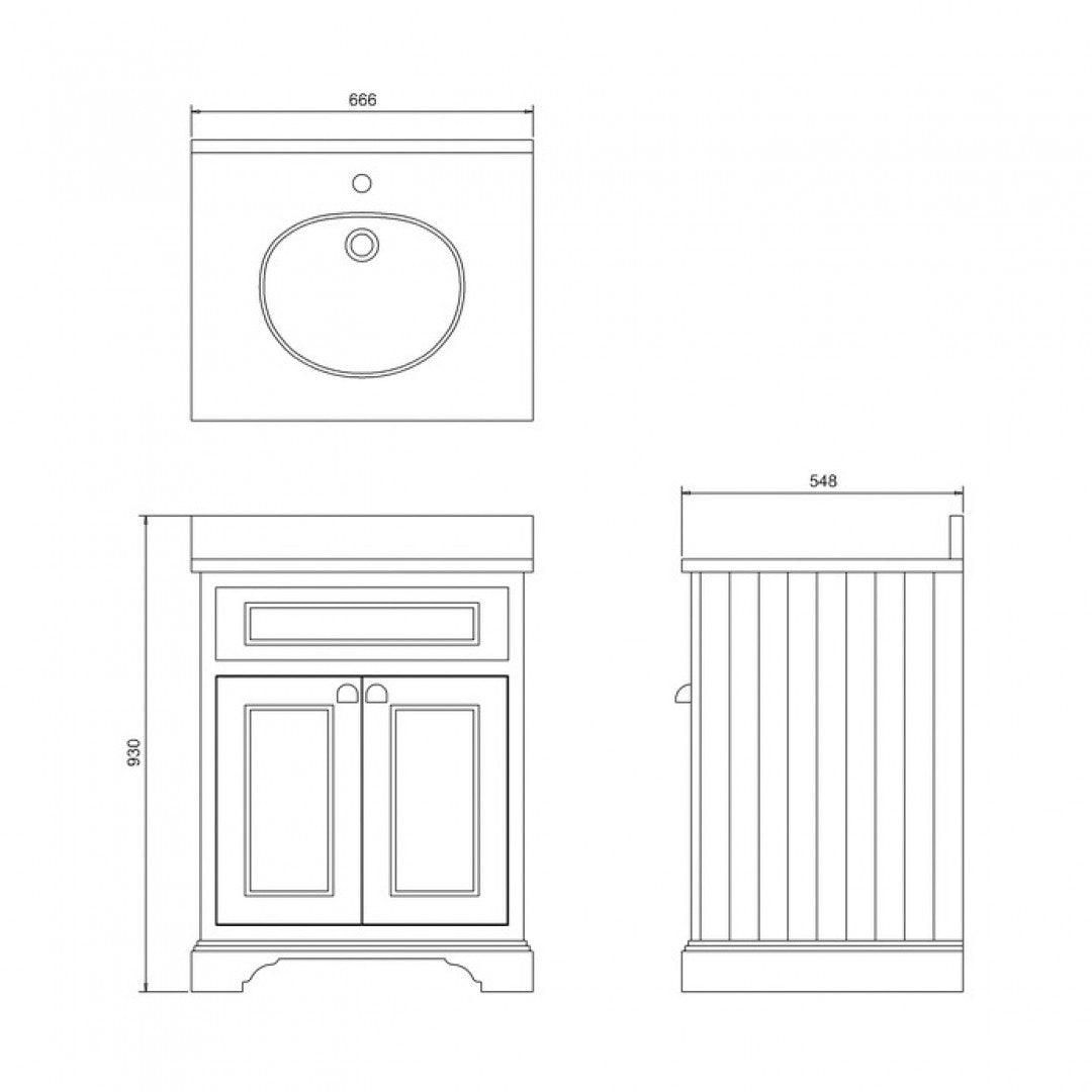 Burlington Floor Standing 650 Two Door Vanity Unit With White Marble Worktop and Integrated Basin Deluxe Bathrooms Ireland