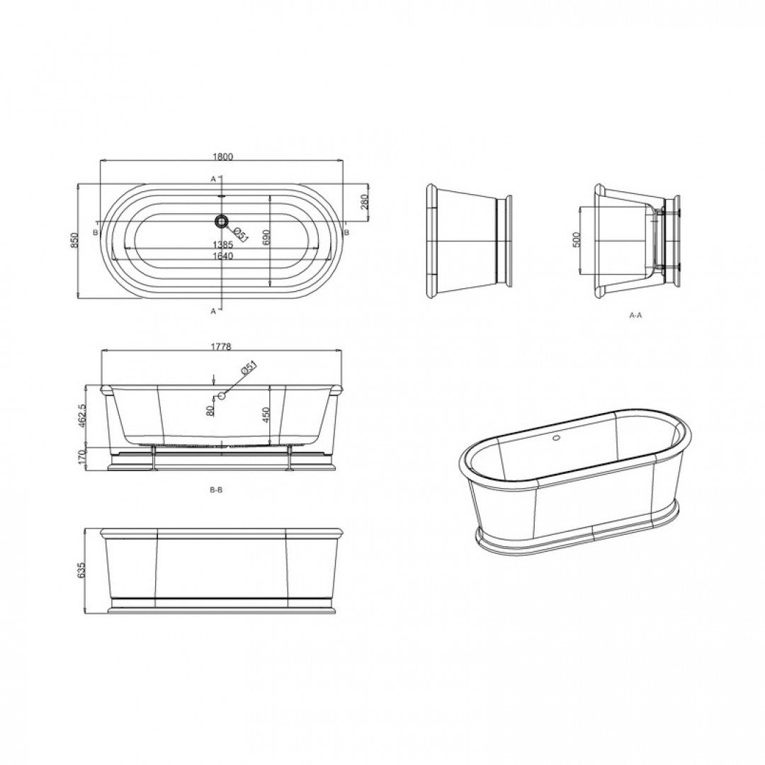Burlington London 1800 x 850mm Round Double-Ended Bath Deluxe Bathrooms Ireland