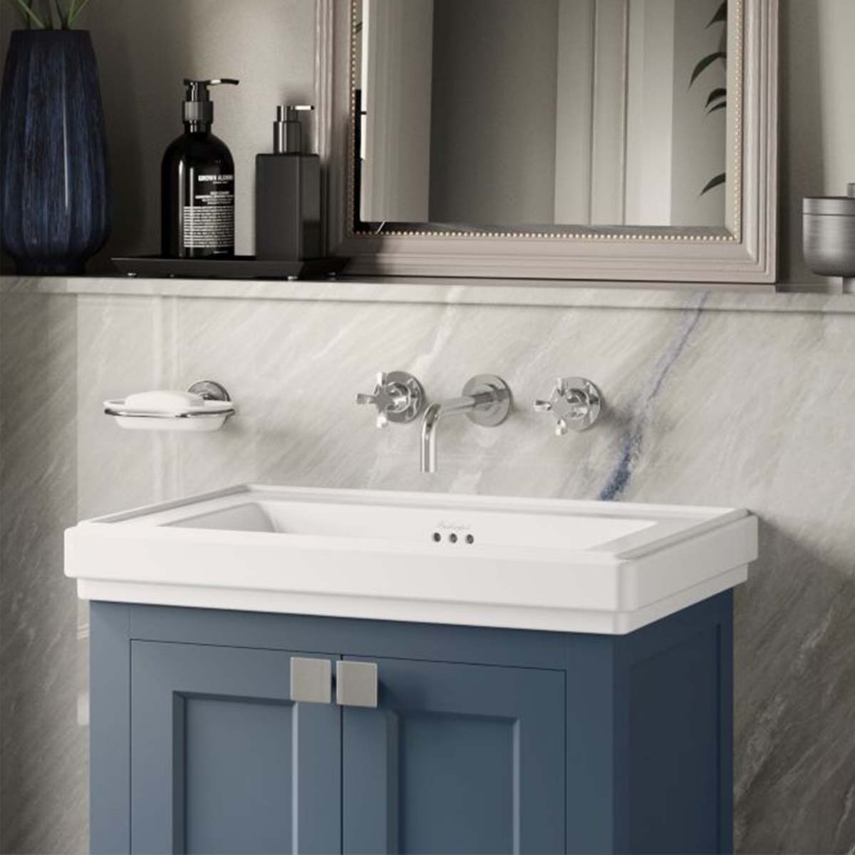 burlington riviera 3 hole crosshead wall mounted basin mixer chrome lifestyle Deluxe Bathrooms Ireland