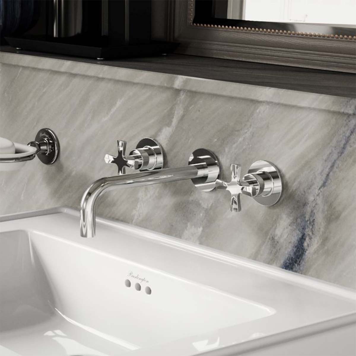 burlington riviera 3 hole crosshead wall mounted basin mixer chrome lifestyle Deluxe Bathrooms Ireland