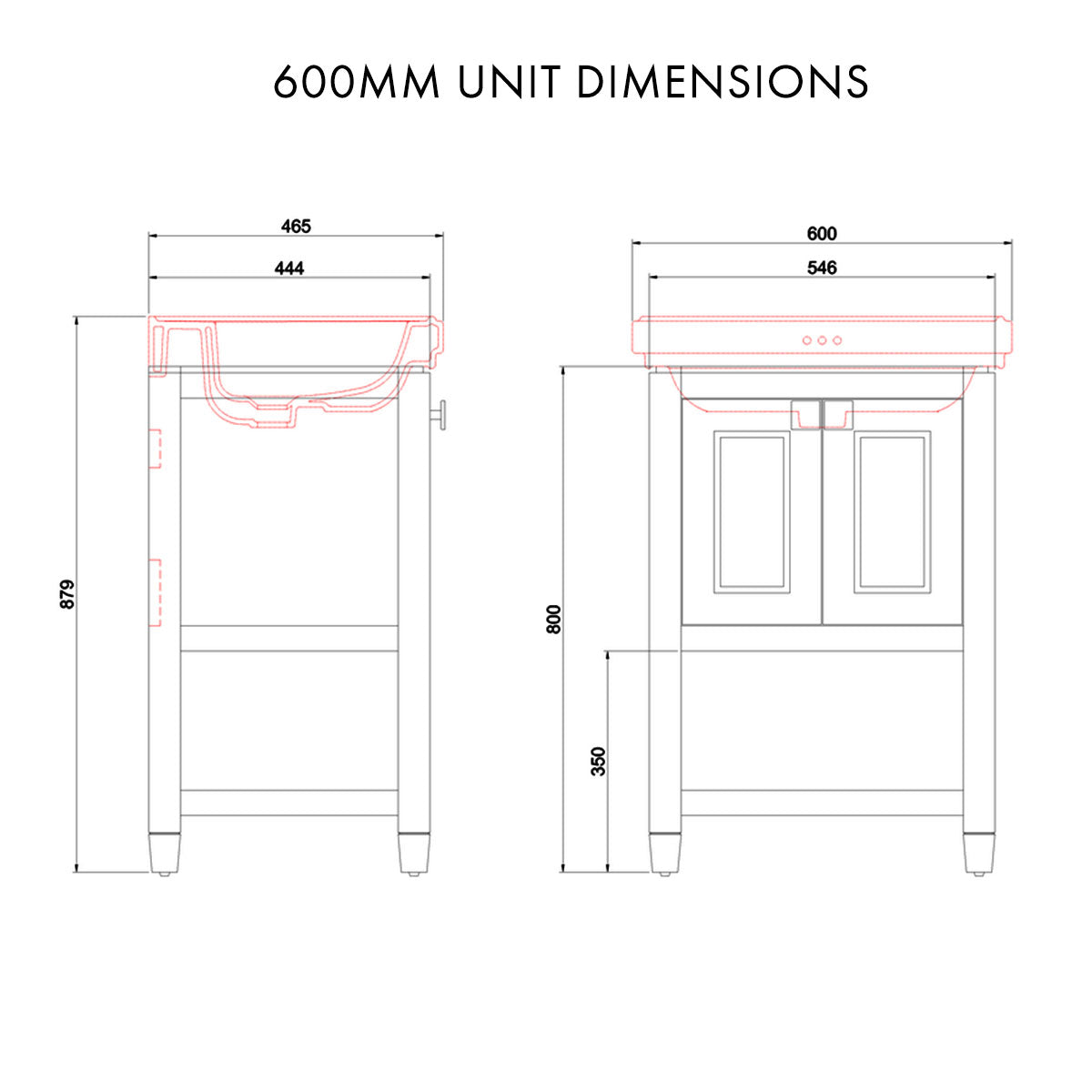 Burlington Riviera 2 Door Floorstanding Vanity Unit with Square Basin dimensions Deluxe Bathrooms Ireland