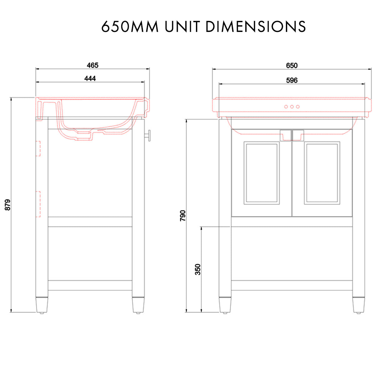 Burlington Riviera 2 Door Floorstanding Vanity Unit with Square Basin dimensions Deluxe Bathrooms Ireland