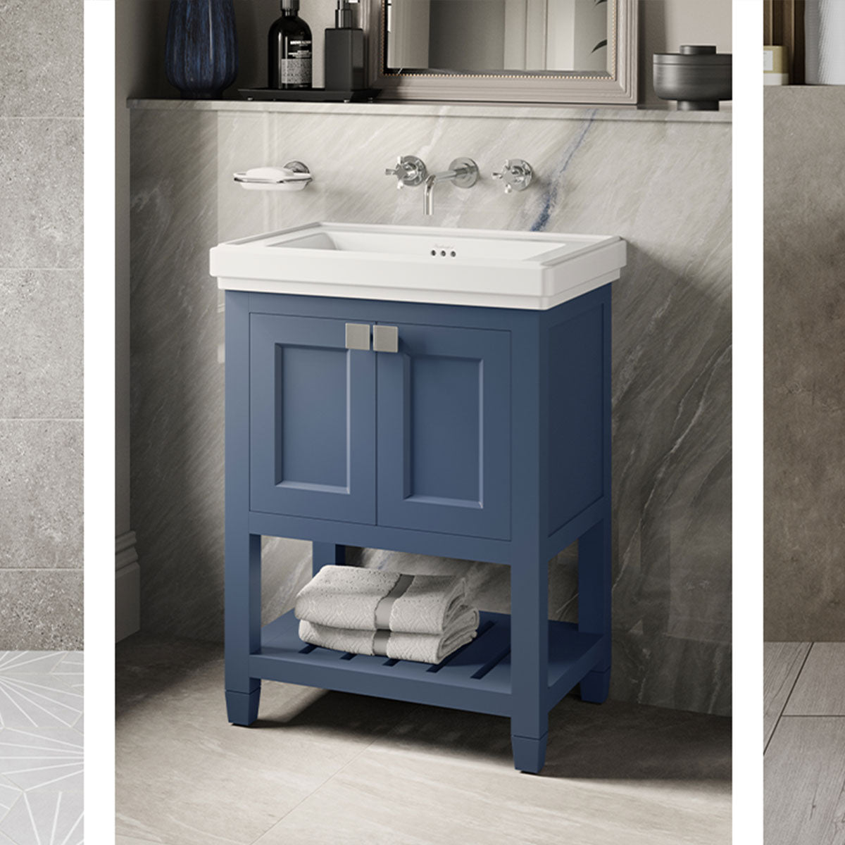Burlington Riviera 2 Door Floorstanding Vanity Unit with Square Basin blue Deluxe Bathrooms Ireland