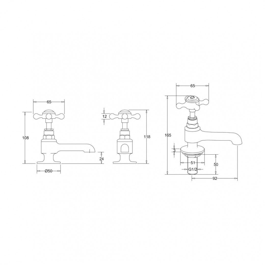 Burlington Stafford Long Nose Basin Pillar Taps Deluxe Bathrooms Ireland