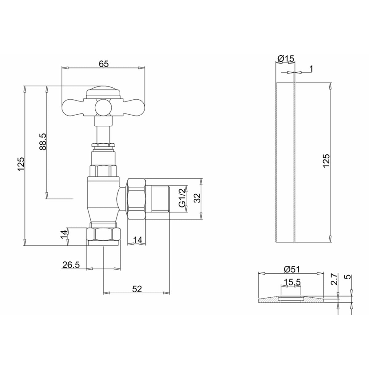 Burlington Angled Radiator Valves Dimensions Deluxe Bathrooms Ireland
