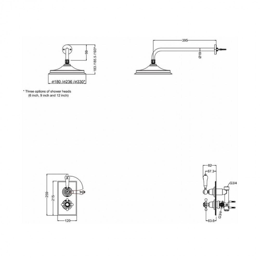 Burlington Trent Thermostatic Single Outlet Shower Valve with Fixed Shower Head Deluxe Bathrooms Ireland