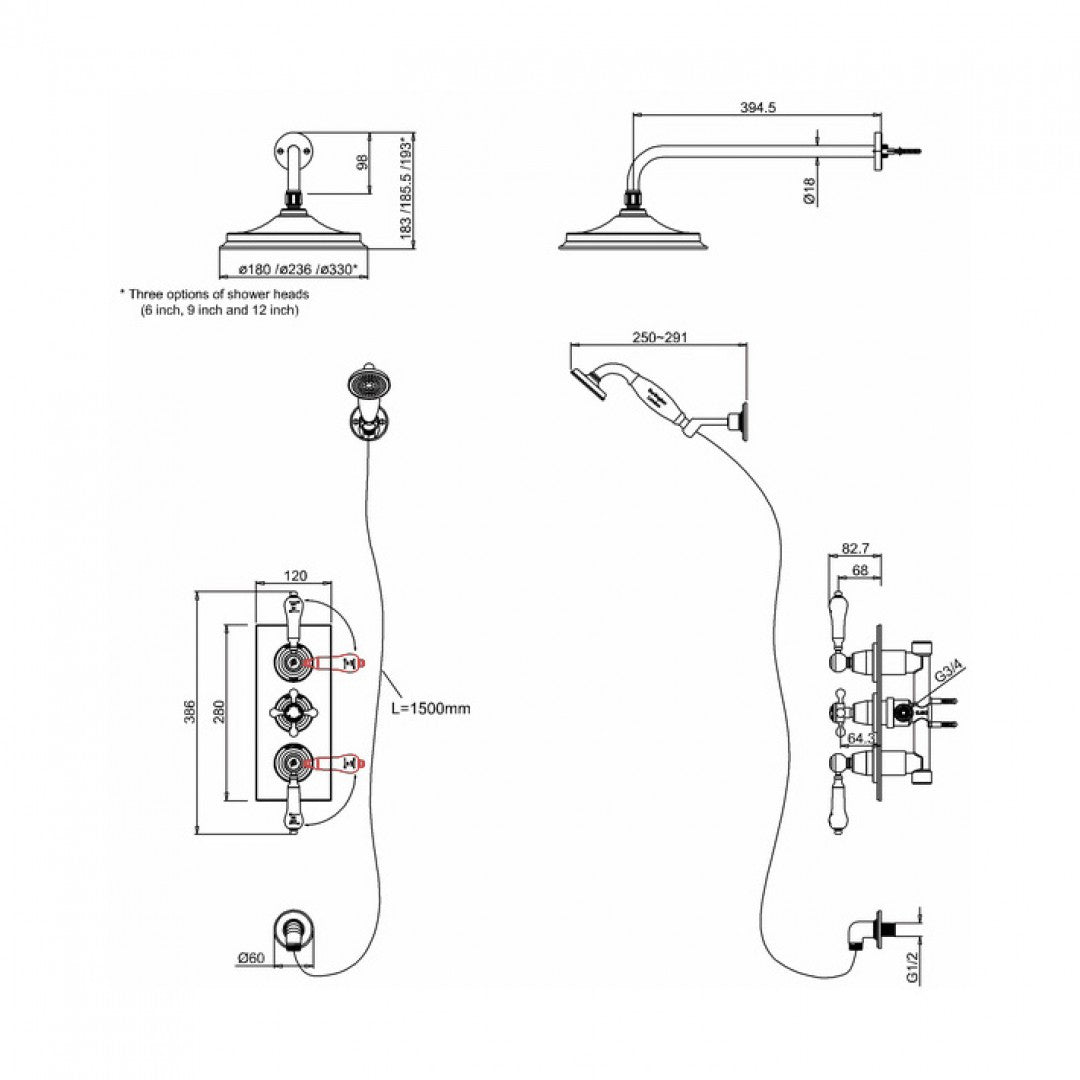 Burlington Trent Thermostatic Dual Outlet Concealed Valve With Shower Handset Deluxe Bathrooms Ireland