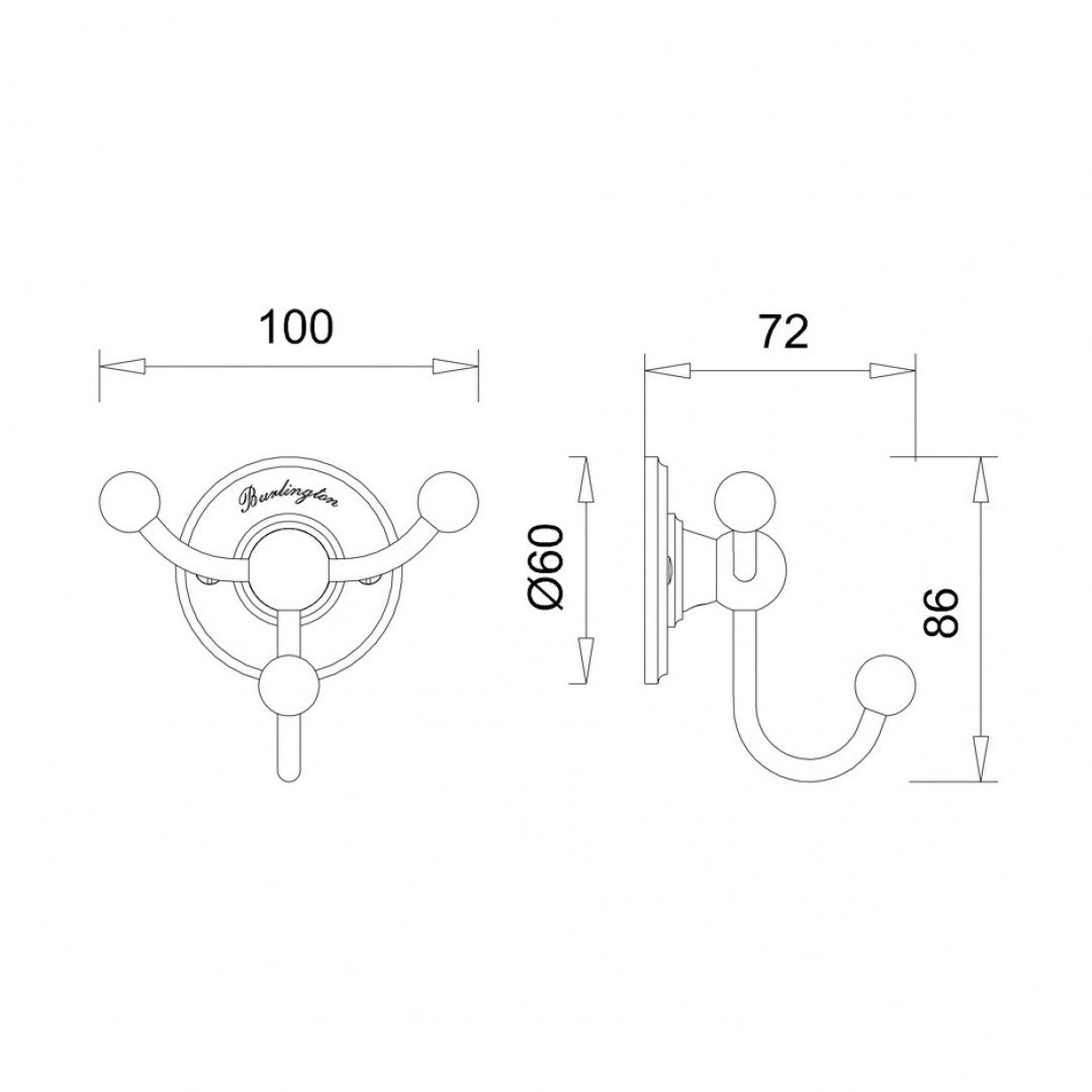 Burlington Triple Robe Hook Deluxe Bathrooms Ireland