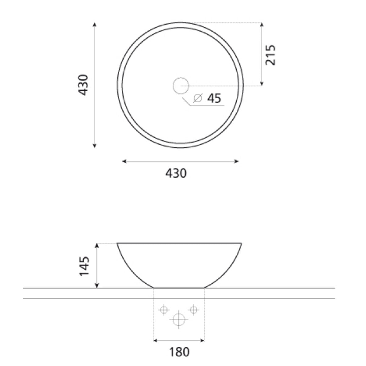 Crosswater Castellon Plus Countertop Basin dimensions