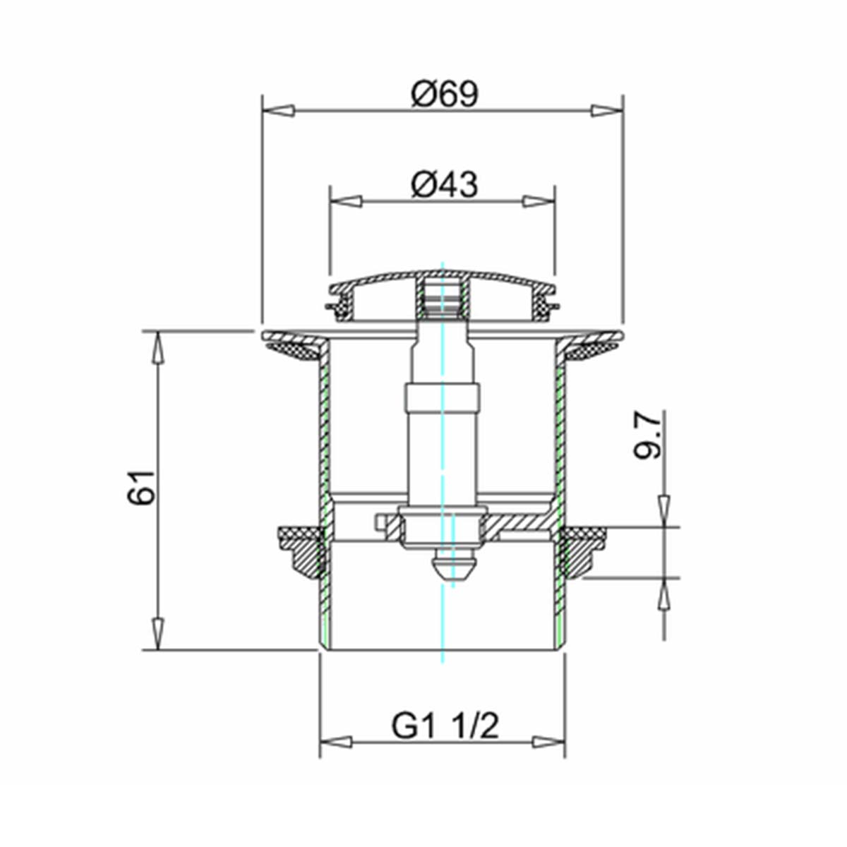 Clearwater Click-Clack Push Button Bath Waste Dimensions