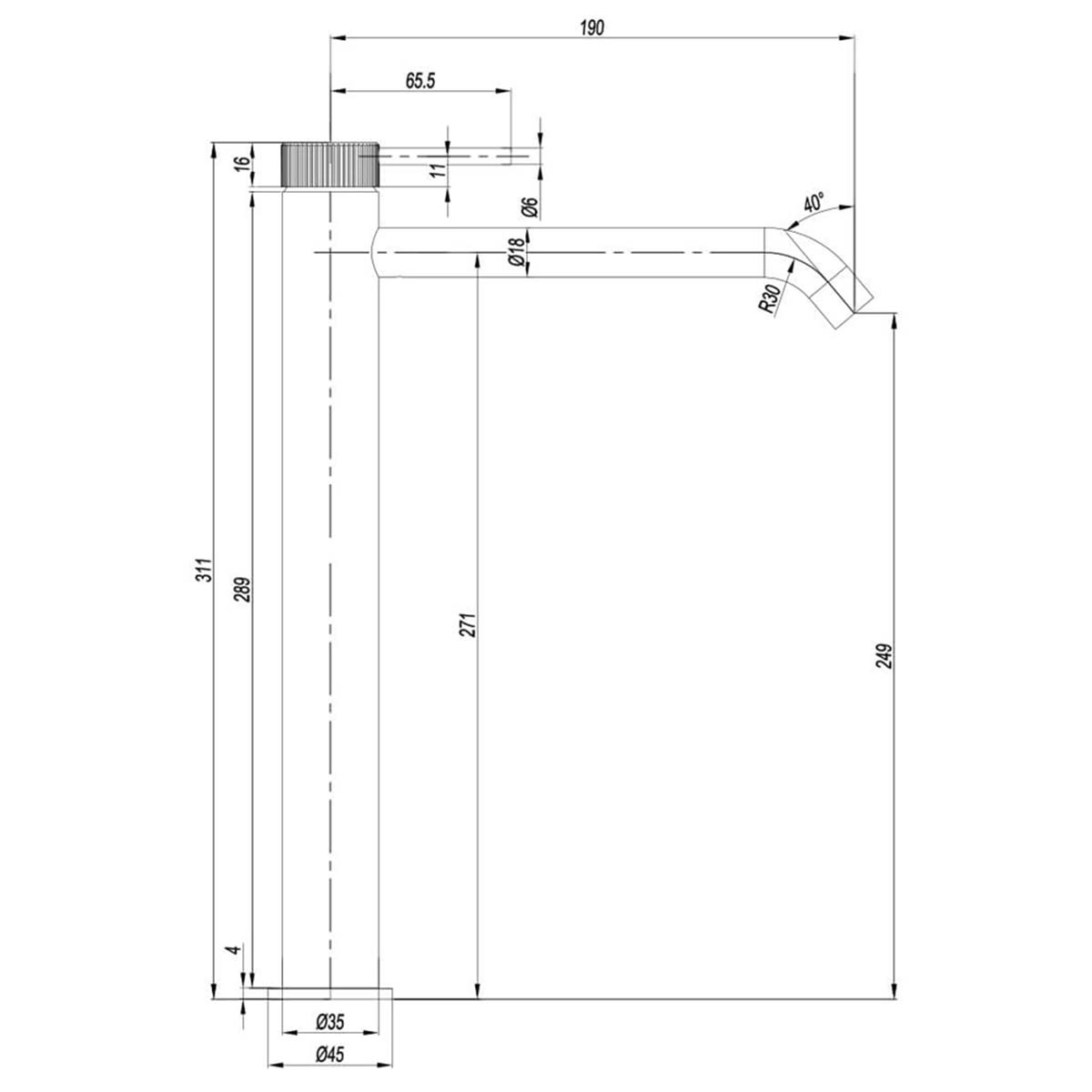 Crosswater 3ONE6 Tall Mono Basin Mixer Tap - 316 Stainless Steel Dimensions