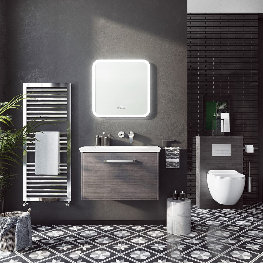 crosswater arena wall hung bathroom vanity unit single drawer steelwood setting