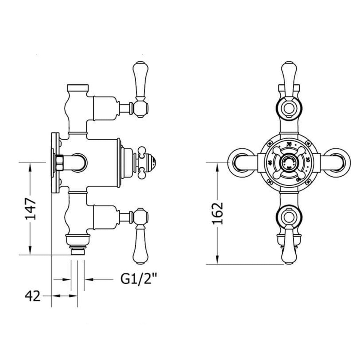 Crosswater Belgravia Exposed Thermostatic Shower Valve With Fixed Shower Head & Slide Rail Handset