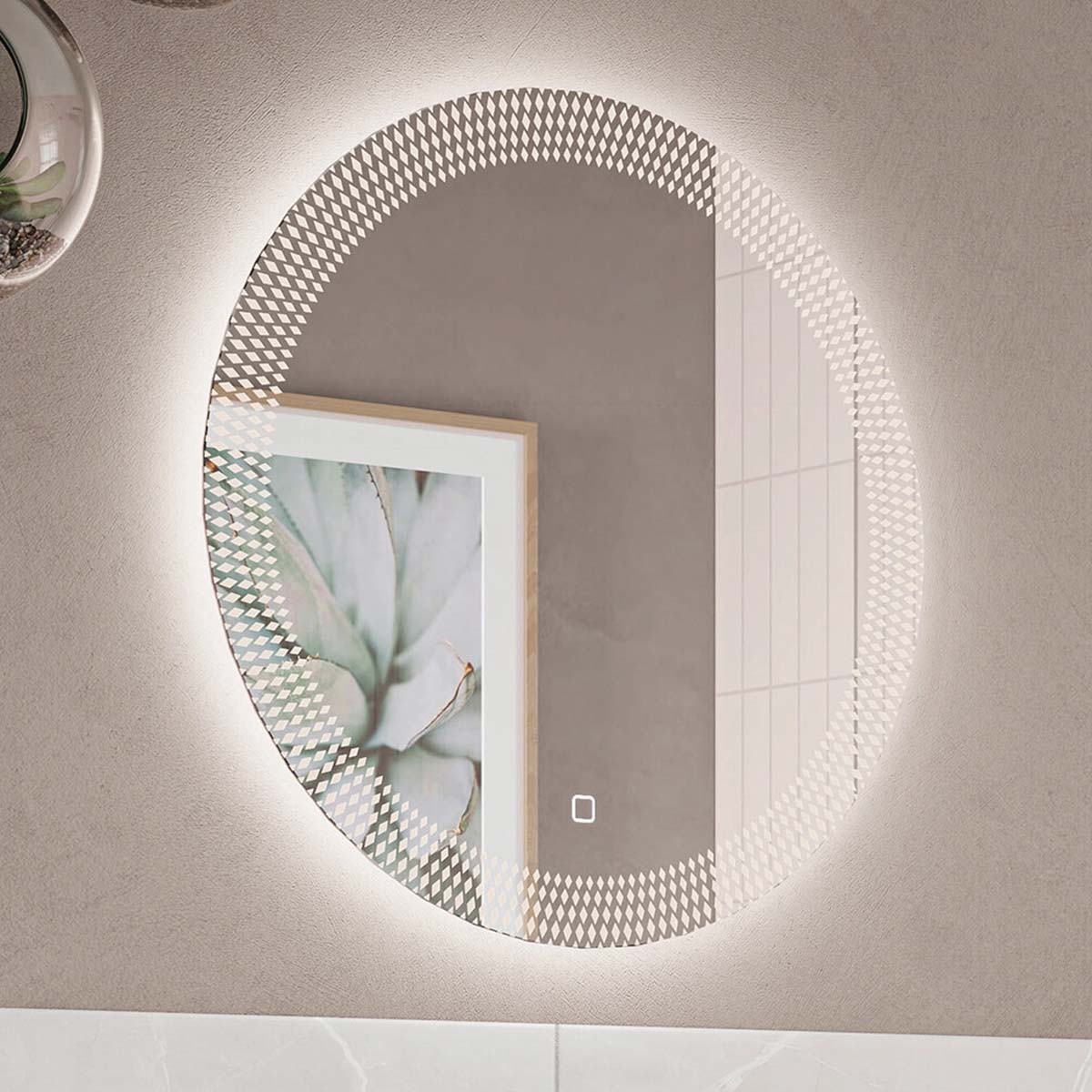 crosswater canvass led illuminated bathroom mirror close up angle