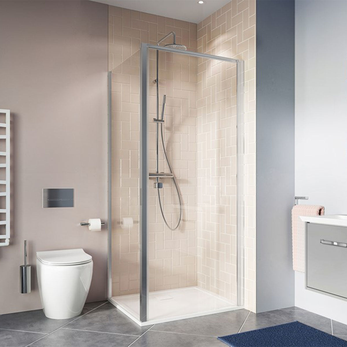 crosswater clear 6 hinged door with side panel lifestyle