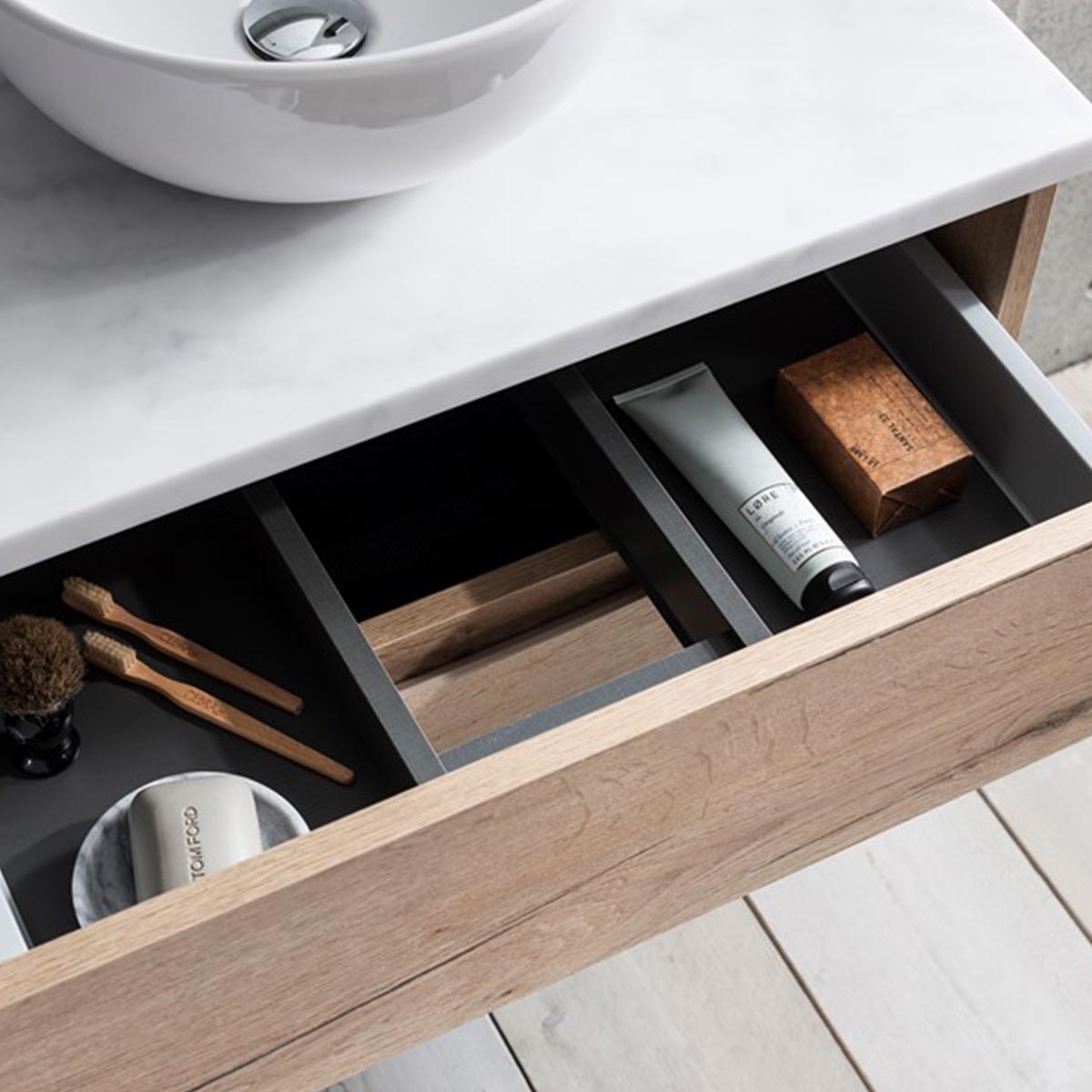 Crosswater Glide II Double Drawer Wall Hung Vanity Unit With Marble Effect Worktop