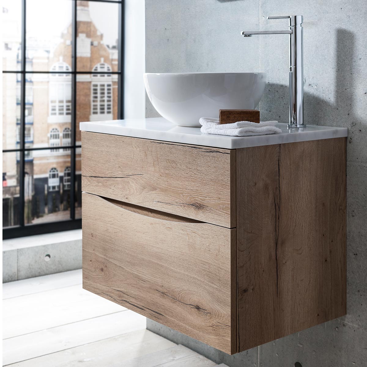 Crosswater Glide II Double Drawer Wall Hung Vanity Unit With Marble Effect Worktop