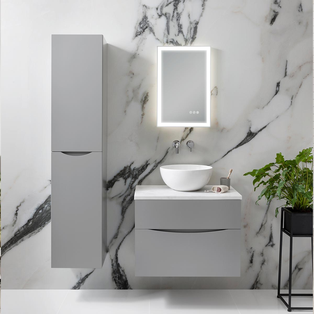 Crosswater Glide II Double Drawer Wall Hung Vanity Unit With Marble Effect Worktop