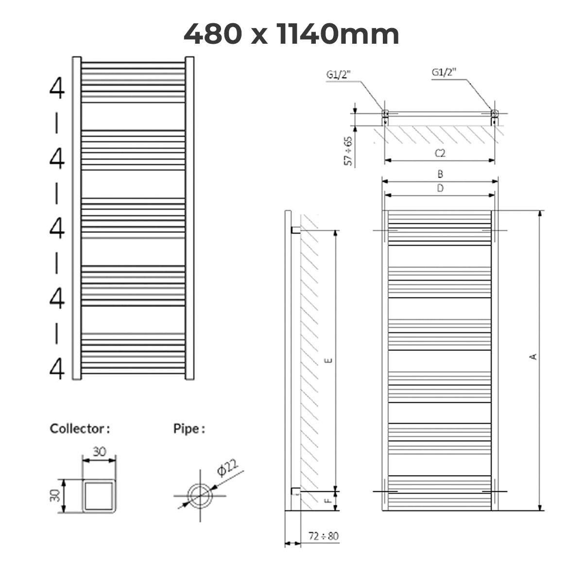 Crosswater MPRO Heated Towel Rail - Brushed Brass