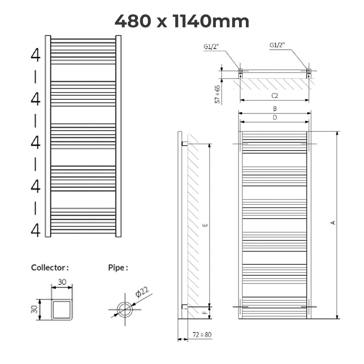 Crosswater MPRO Heated Towel Rail - Brushed Brass