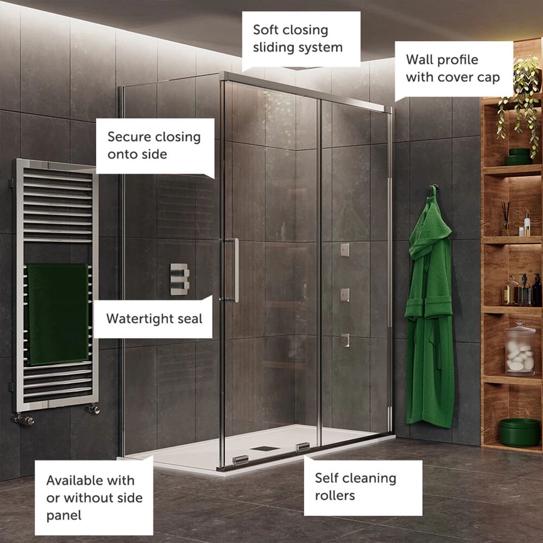 Crosswater OPTIX 10 Single Sliding Shower Door & Optional Side Panel