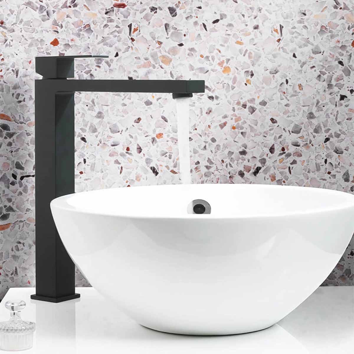 crosswater verge tall basin mixer tap matt black lifestyle