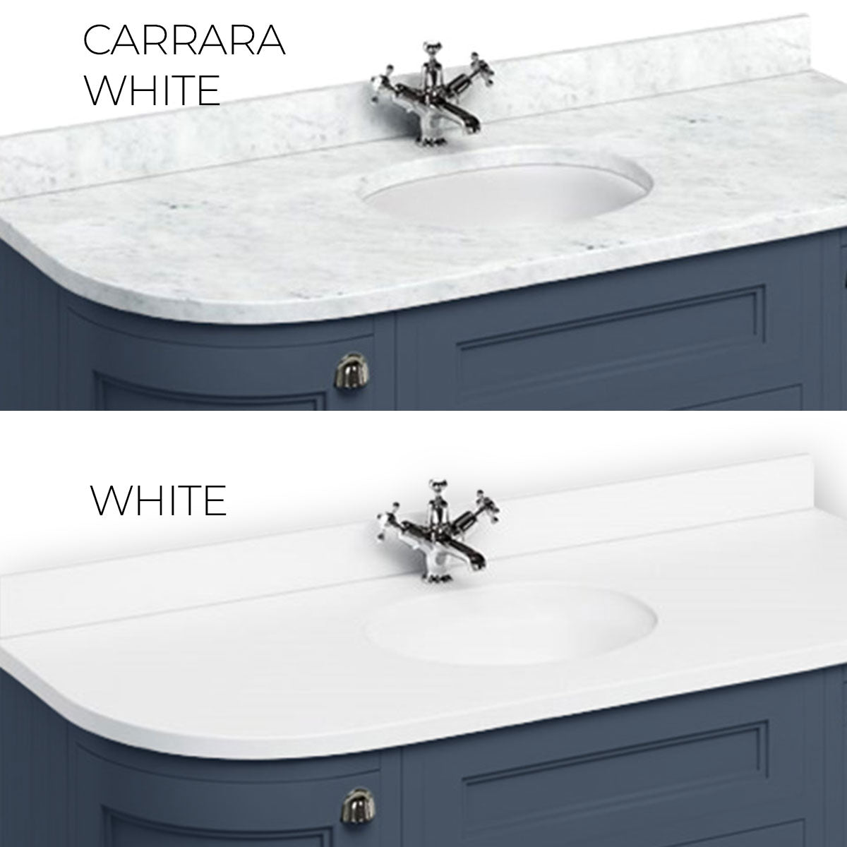 Burlington 1340 Floor Standing Curved Vanity Unit With Worktop & Inset Basin Deluxe Bathrooms Ireland