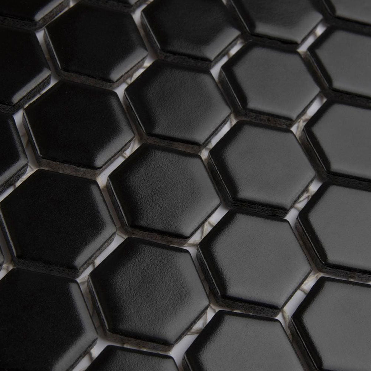 Deluxe Flower Hexagon Mosaic Porcelain Tile Black Matte