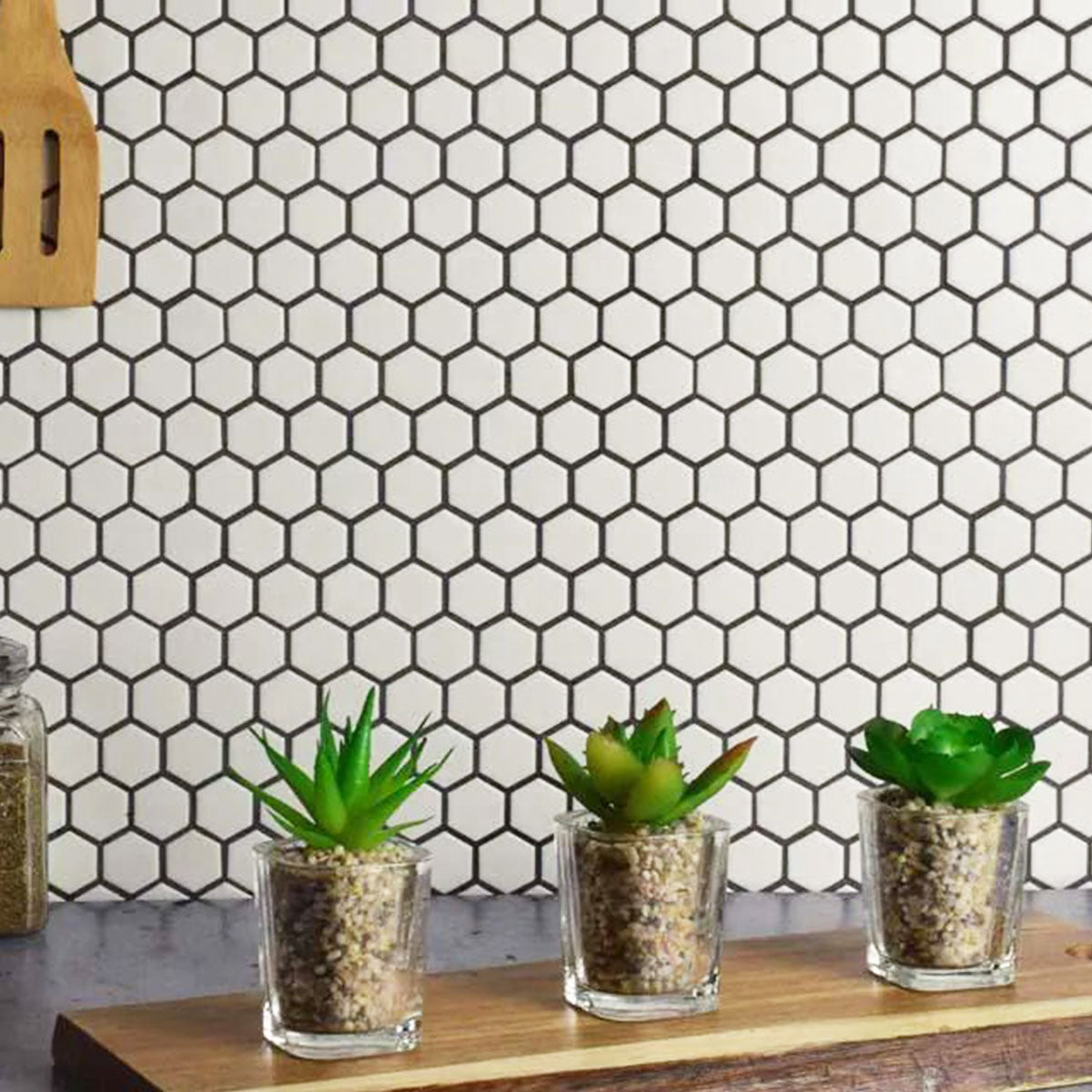 Deluxe Flower Hexagon Mosaic Porcelain Tile White Matte