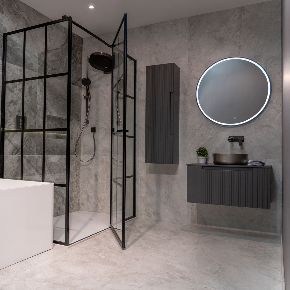 Drench FRAME Lite Shower Door Hinged To Inline Panel & Optional Side Panel