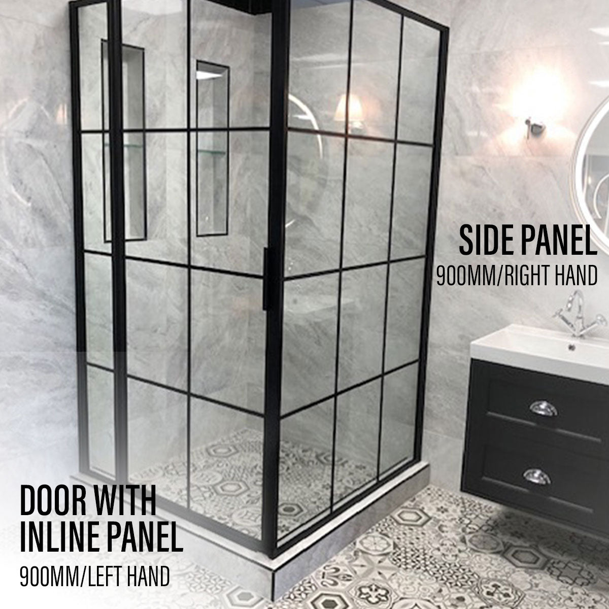 Drench FRAME Lite Shower Door Hinged To Inline Panel & Optional Side Panel