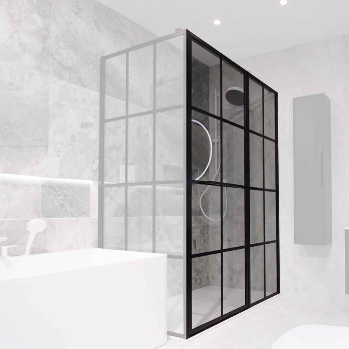 drench shower frame lite black isolated door inline panel
