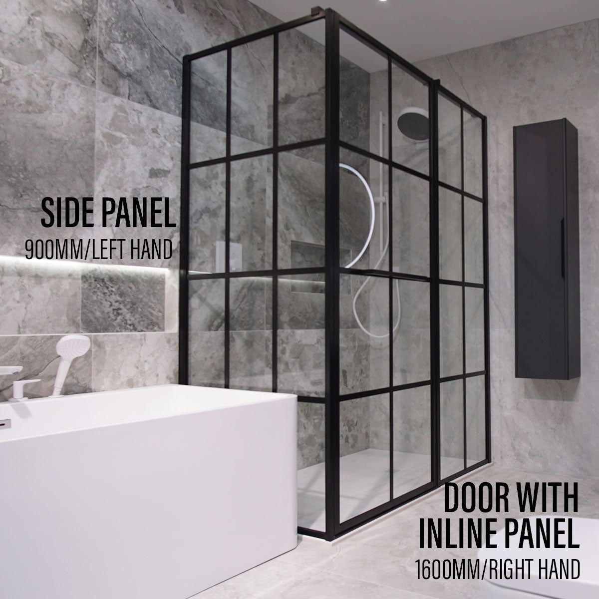 Drench FRAME Lite Shower Door Hinged To Inline Panel & Optional Side Panel