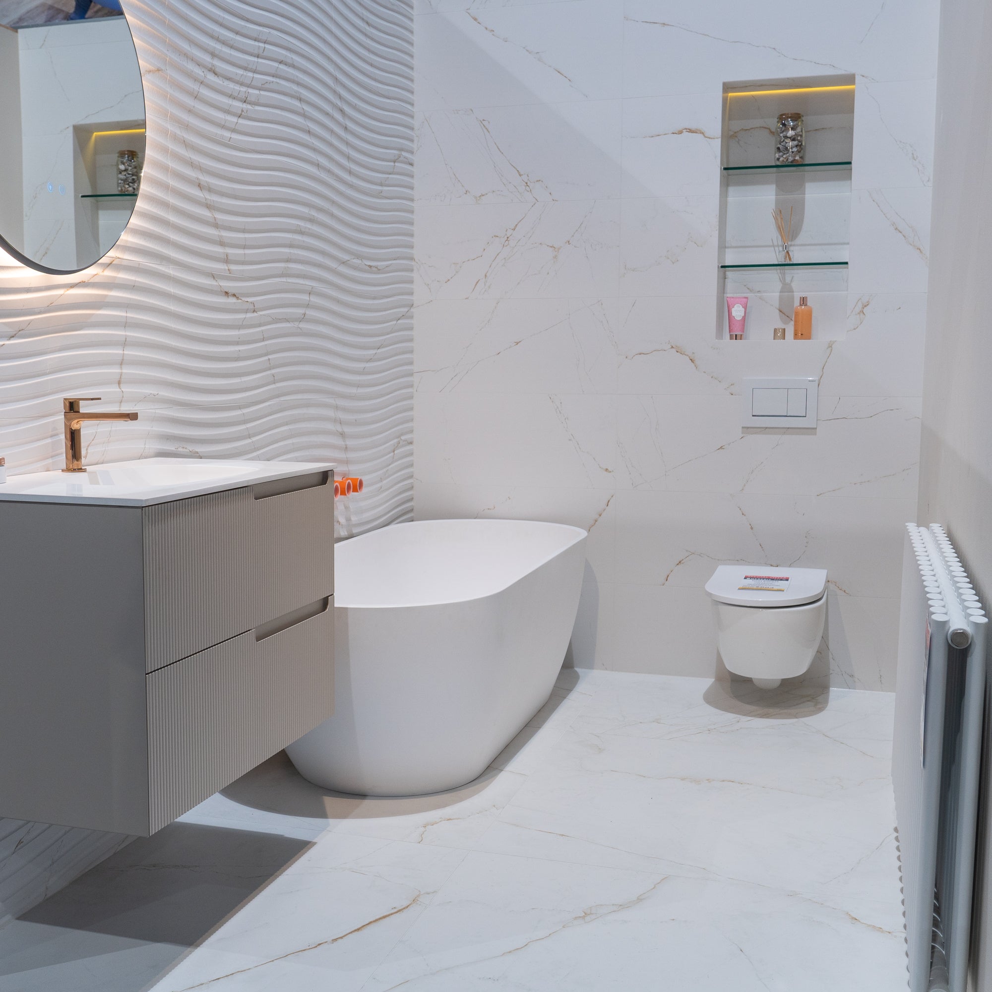 Dual White 4D Textured Marble Effect Porcelain Tile 100x100cm Matt