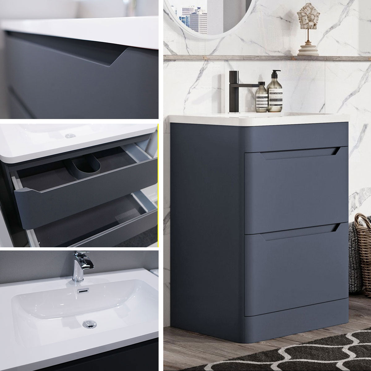 Granlusso Enzo 600 Double Drawer Floorstanding Matt Vanity Unit