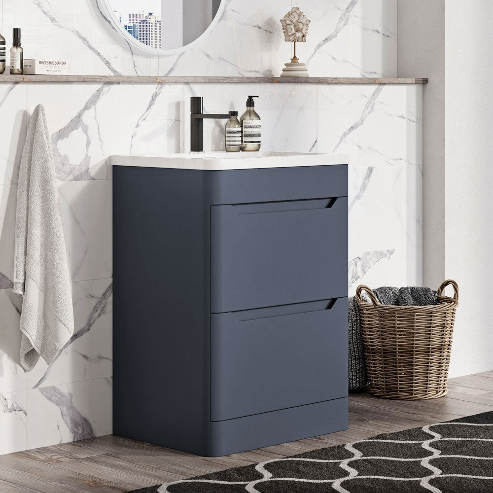 Granlusso Enzo 600 Double Drawer Floorstanding Matt Vanity Unit