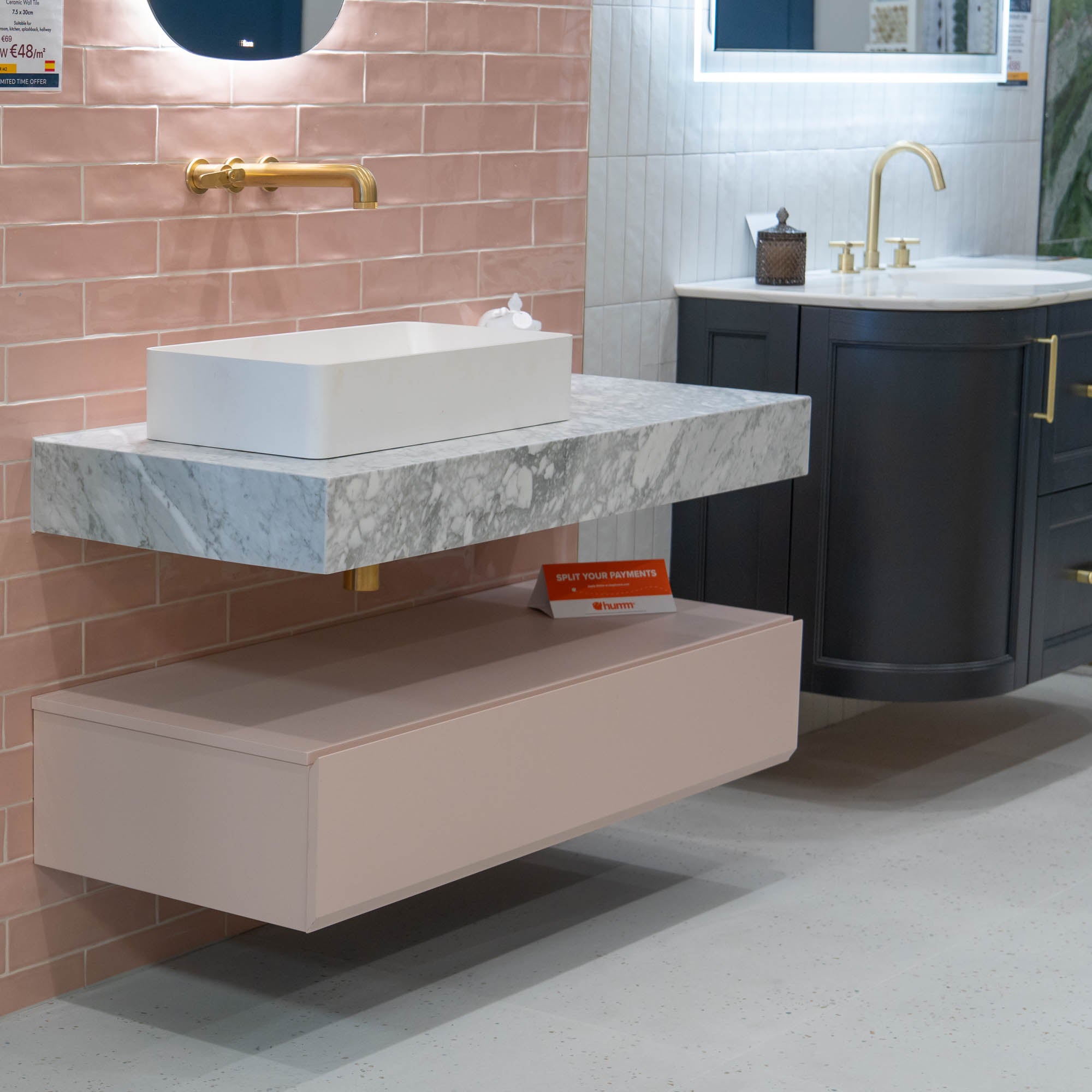 Fiora Making Designer Single Drawer Wall Hung Vanity Unit with Floating Worktop