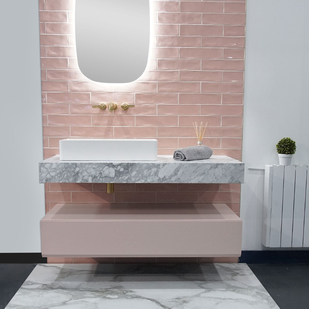 Fiora Making Designer Single Drawer Wall Hung Vanity Unit with Floating Worktop