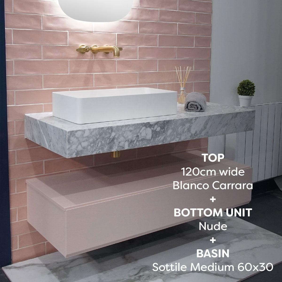 Fiora Making Designer Single Drawer Wall Hung Vanity Unit with Floating Worktop