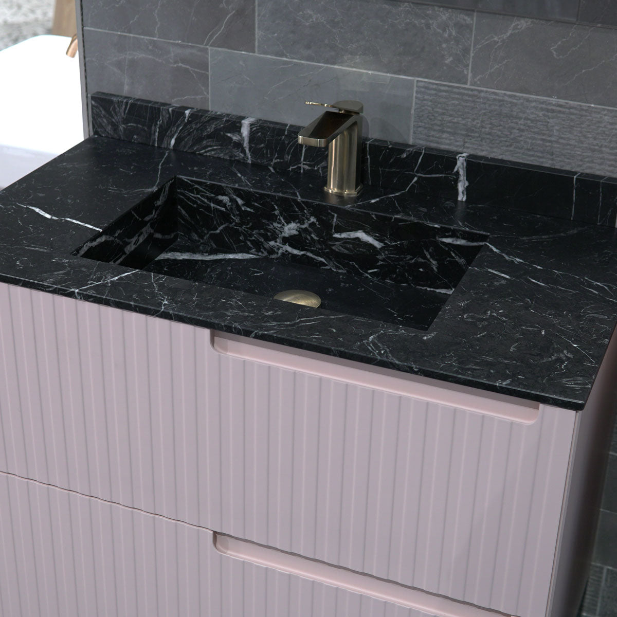 Fiora Synergy Designer 2 Drawer Wall Hung Vanity Unit with Natural Stone Top and Semi-Inset Single Basin