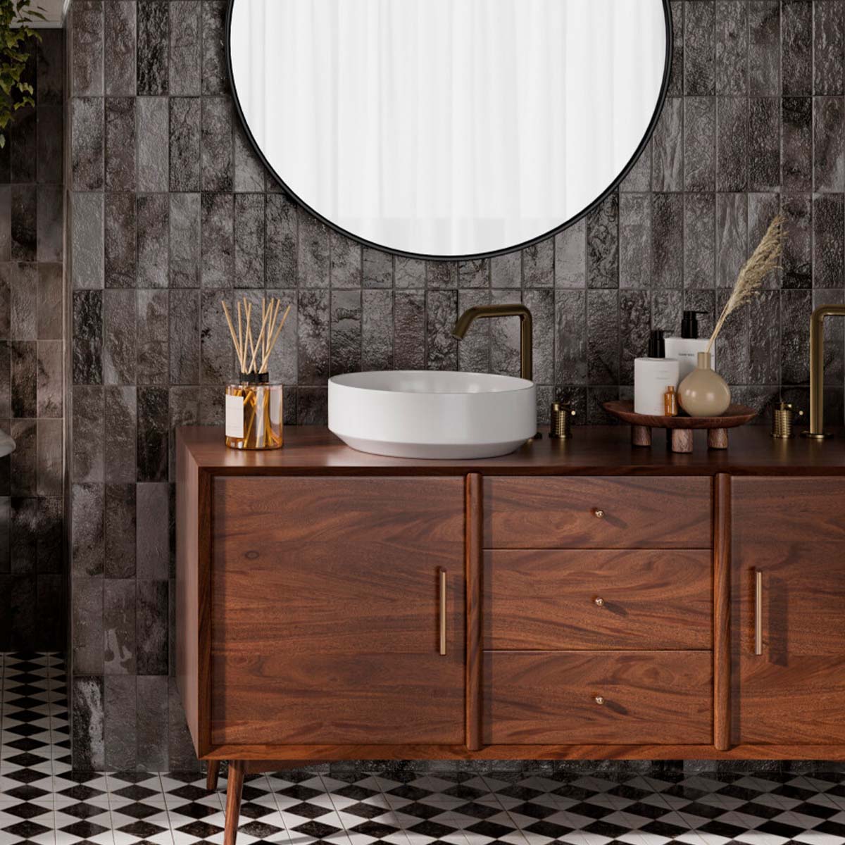 FS Raku Black Decor Wall Tile 20x40cm Matte Lifestyle