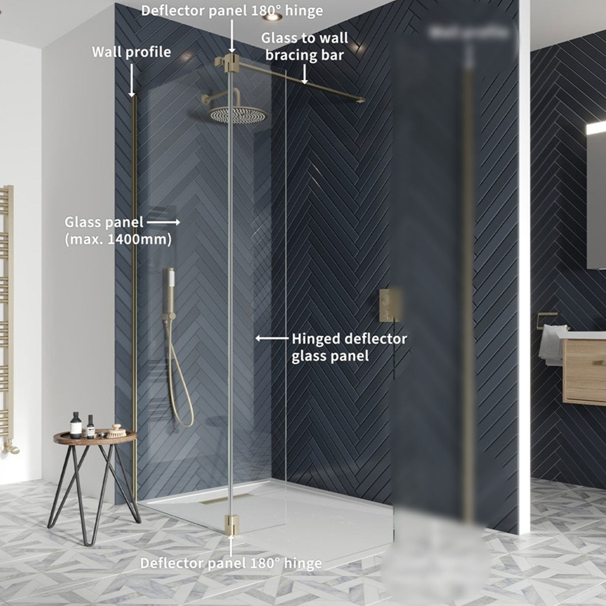 Crosswater GALLERY 10 Wetroom Shower Screen with hinged glass diflector