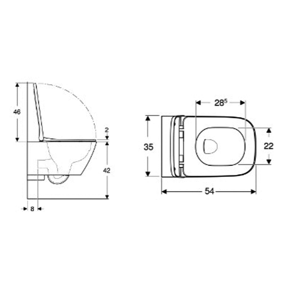 Geberit Smyle Square Rimless Wall Hung WC Pan With Toilet Seat