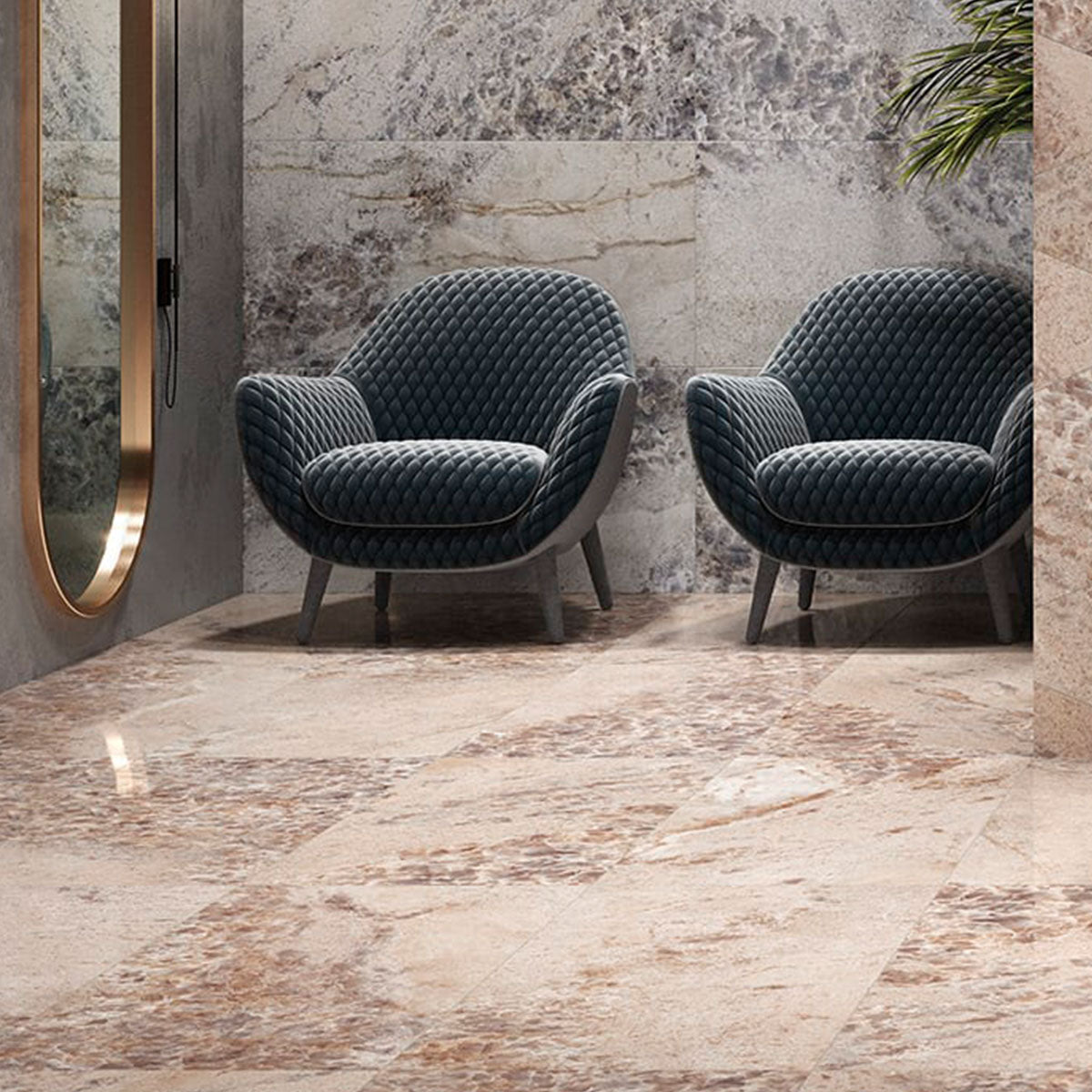 Deluxe Gemstone Rose Marble Effect Porcelain Tile 60x120cm Gloss