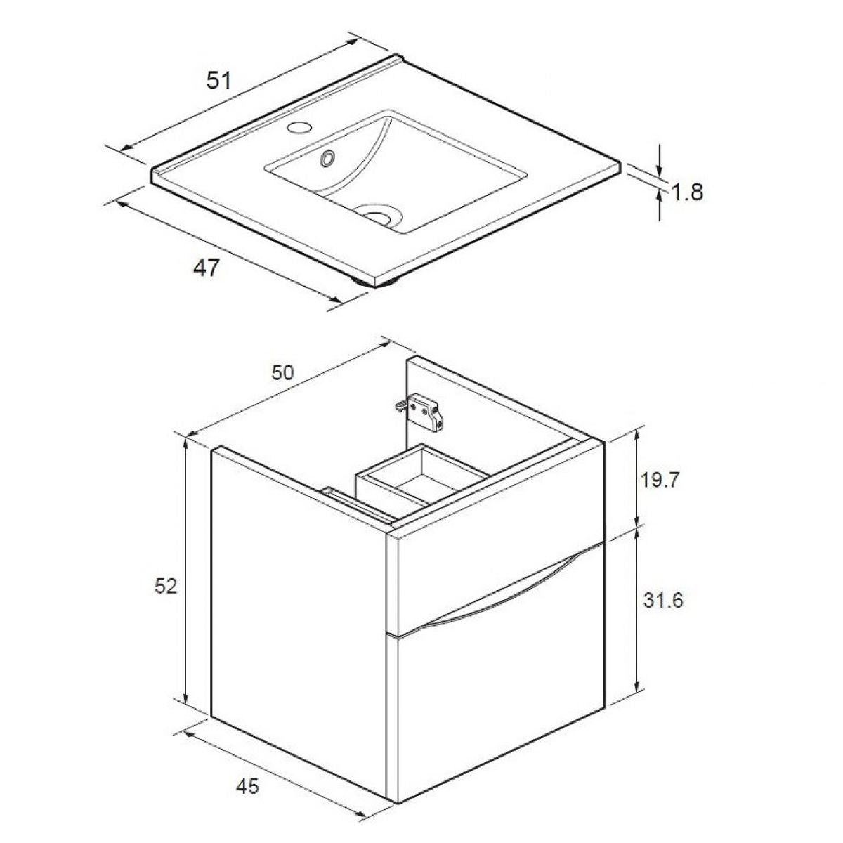 Crosswater Glide II Two Drawer Wall Hung Vanity Unit With Ice White Glass Basin