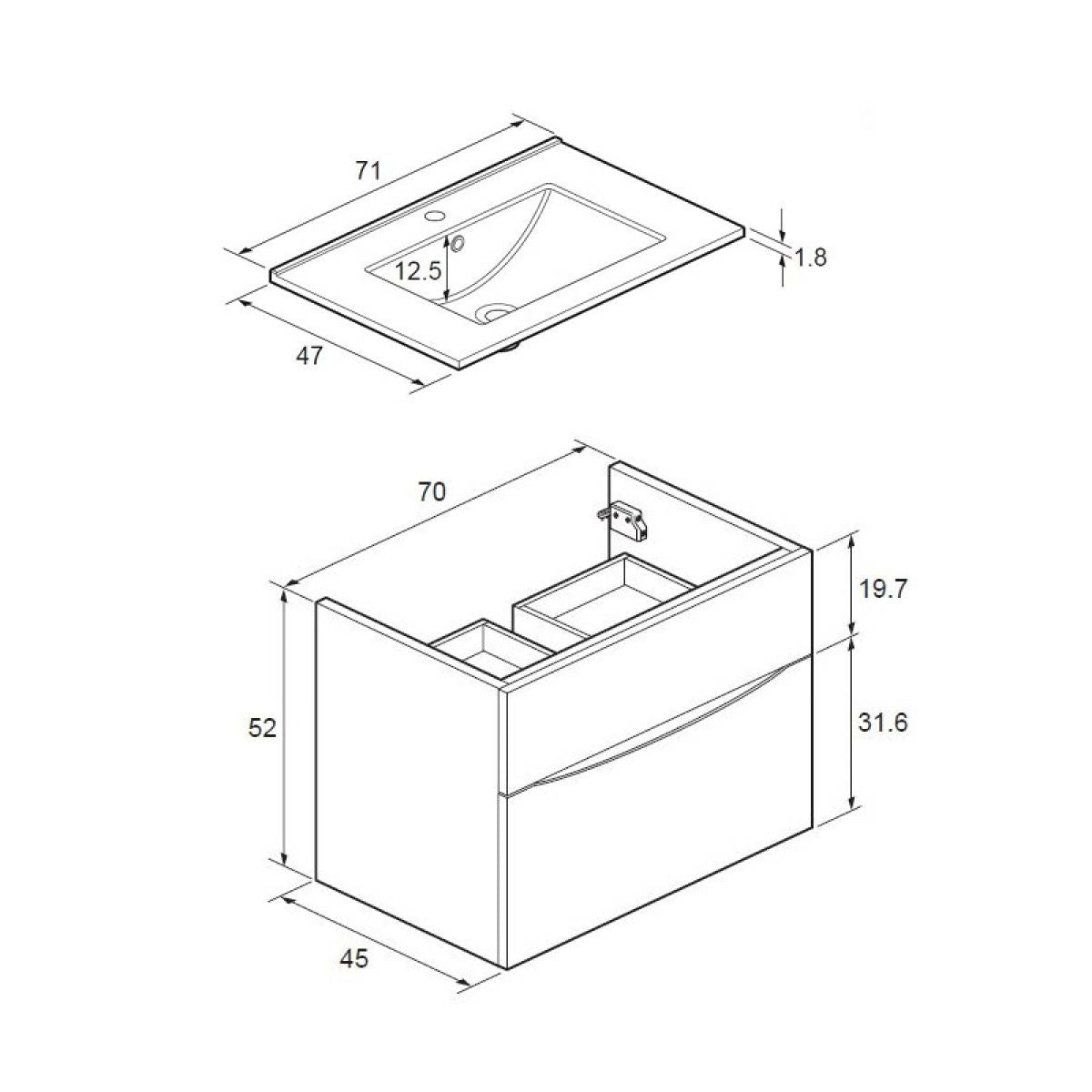 Crosswater Glide II Double Drawer Wall Hung Vanity Unit With Ceramic Basin