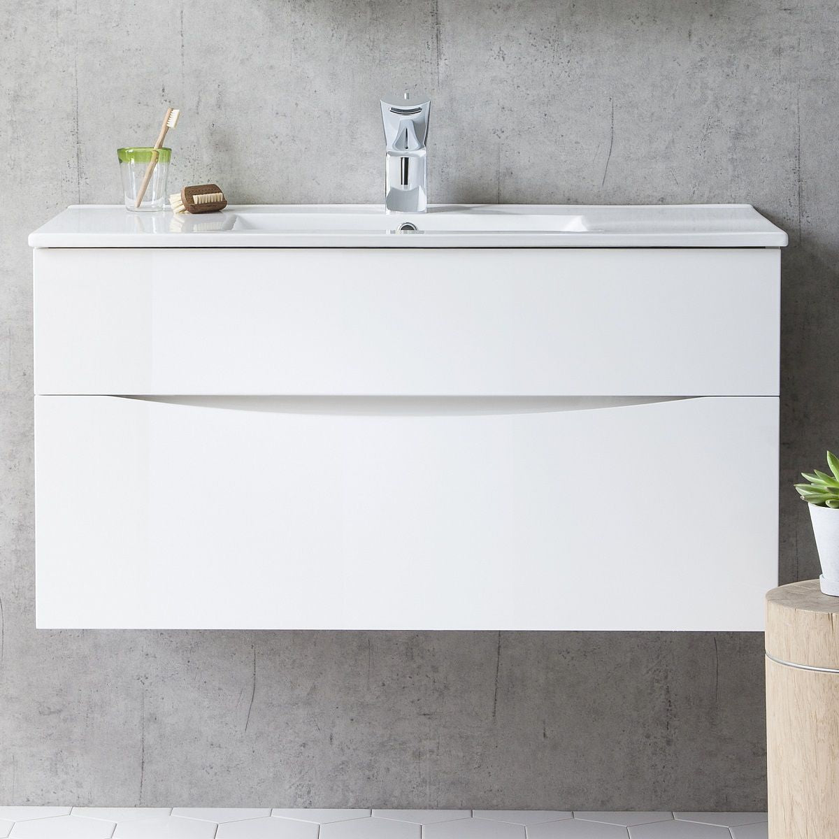 Crosswater Glide II Double Drawer Wall Hung Vanity Unit With Ceramic Basin