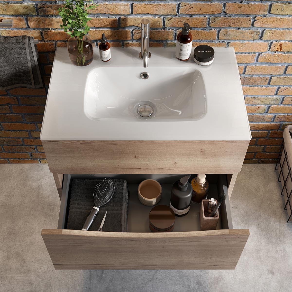 Crosswater Glide II Two Drawer Wall Hung Vanity Unit With Ice White Glass Basin