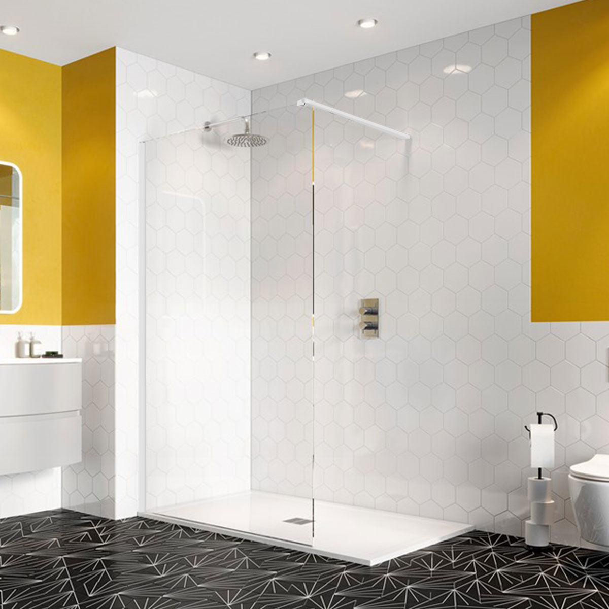 Granlusso 8 Clear Glass Wetroom Shower Screen - Matt White