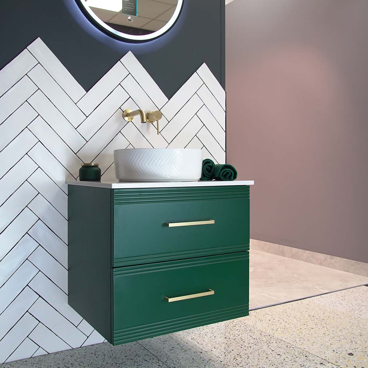 Granlusso Galleria Wall Hung 2-Drawer Vanity Unit With Marble Effect Worktop